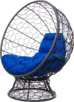 Кресло садовое M-Group Кокос на подставке / 11590310 (серый ротанг/синяя подушка) - 