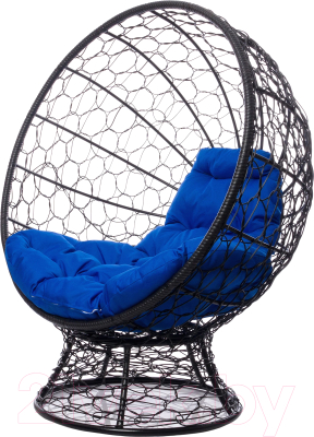 Кресло садовое M-Group Кокос на подставке / 11590410 (черный ротанг/синяя подушка)