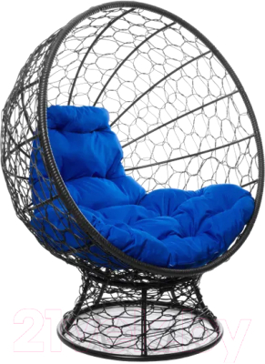 Кресло садовое M-Group Кокос на подставке / 11590410 (черный ротанг/синяя подушка)