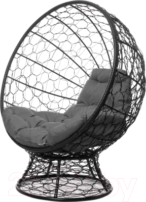 Кресло садовое M-Group Кокос на подставке / 11590409 (черный ротанг/серая подушка)