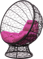Кресло садовое M-Group Кокос на подставке / 11590408 (черный ротанг/розовая подушка) - 