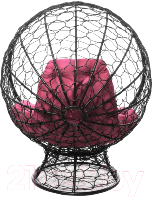 Кресло садовое M-Group Кокос на подставке / 11590408 (черный ротанг/розовая подушка)