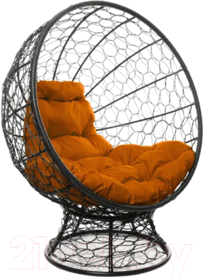 Кресло садовое M-Group Кокос на подставке / 11590407 (черный ротанг/оранжевая подушка)