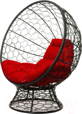 Кресло садовое M-Group Кокос на подставке / 11590406 (черный ротанг/красная подушка)