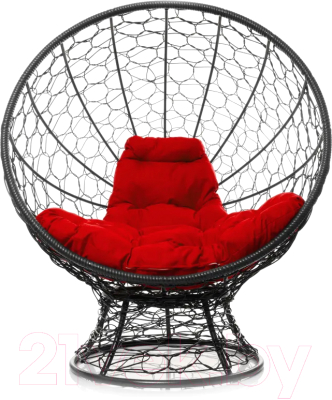 Кресло садовое M-Group Кокос на подставке / 11590406 (черный ротанг/красная подушка)