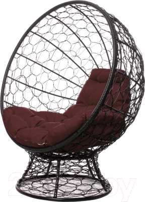 Кресло садовое M-Group Кокос на подставке / 11590405 (черный ротанг/коричневая подушка)