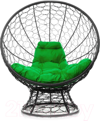 Кресло садовое M-Group Кокос на подставке / 11590404 (черный ротанг/зеленая подушка)