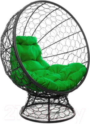 Кресло садовое M-Group Кокос на подставке / 11590404 (черный ротанг/зеленая подушка)