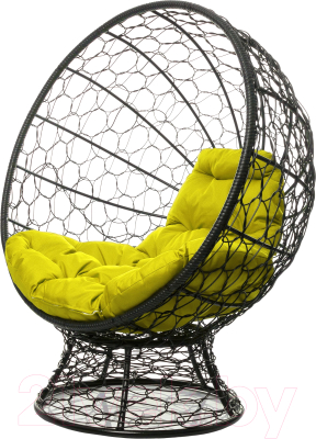 Кресло садовое M-Group Кокос на подставке / 11590411 (черный ротанг/желтая подушка)