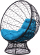 Кресло садовое M-Group Кокос на подставке / 11590403 (черный ротанг/голубая подушка) - 
