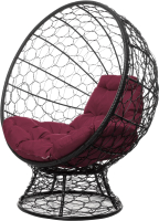 Кресло садовое M-Group Кокос на подставке / 11590402 (черный ротанг/бордовая подушка) - 