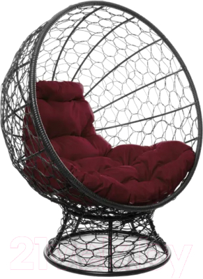Кресло садовое M-Group Кокос на подставке / 11590402 (черный ротанг/бордовая подушка)