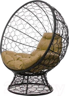 Кресло садовое M-Group Кокос на подставке / 11590401 (черный ротанг/бежевая подушка)