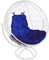 Кресло садовое M-Group Круг вращающееся / 11100110 (белый ротанг/синяя подушка) - 