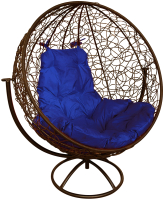 Кресло садовое M-Group Круг вращающееся / 11100210 (коричневый ротанг/синяя подушка) - 