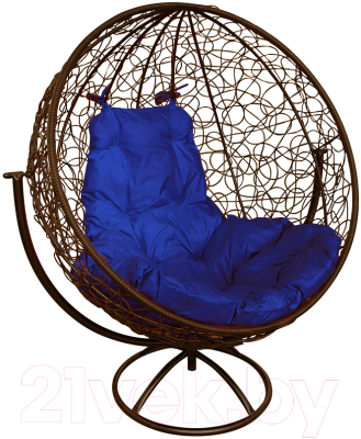 Кресло садовое M-Group Круг вращающееся / 11100210 (коричневый ротанг/синяя подушка)