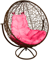 Кресло садовое M-Group Круг вращающееся / 11100208 (коричневый ротанг/розовая подушка) - 