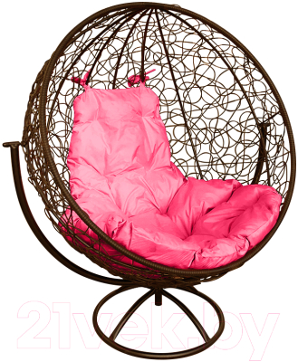 Кресло садовое M-Group Круг вращающееся / 11100208 (коричневый ротанг/розовая подушка)