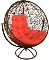 Кресло садовое M-Group Круг вращающееся / 11100207 (коричневый ротанг/оранжевая подушка) - 
