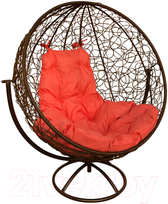 Кресло садовое M-Group Круг вращающееся / 11100207 (коричневый ротанг/оранжевая подушка)