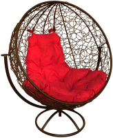 Кресло садовое M-Group Круг вращающееся / 11100206 (коричневый ротанг/красная подушка) - 