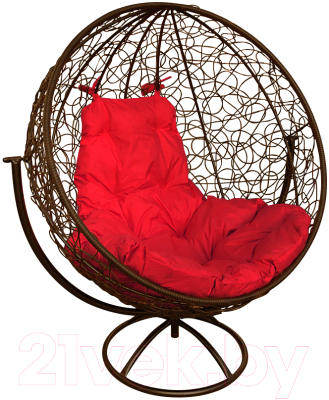 Кресло садовое M-Group Круг вращающееся / 11100206 (коричневый ротанг/красная подушка)