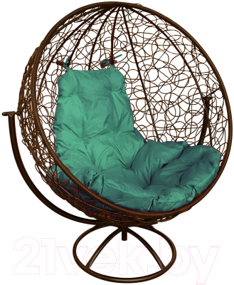 Кресло садовое M-Group Круг вращающееся / 11100204 (коричневый ротанг/зеленая подушка)