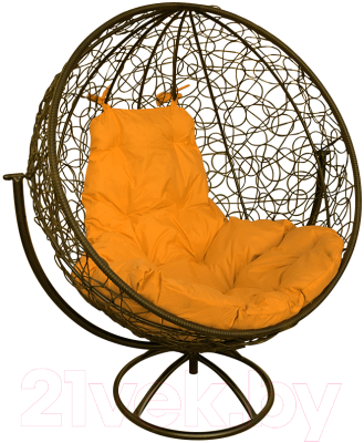 Кресло садовое M-Group Круг вращающееся / 11100211 (коричневый ротанг/желтая подушка)