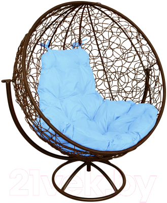 Кресло садовое M-Group Круг вращающееся / 11100203 (коричневый ротанг/голубая подушка)