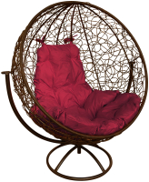 Кресло садовое M-Group Круг вращающееся / 11100202 (коричневый ротанг/бордовая подушка) - 