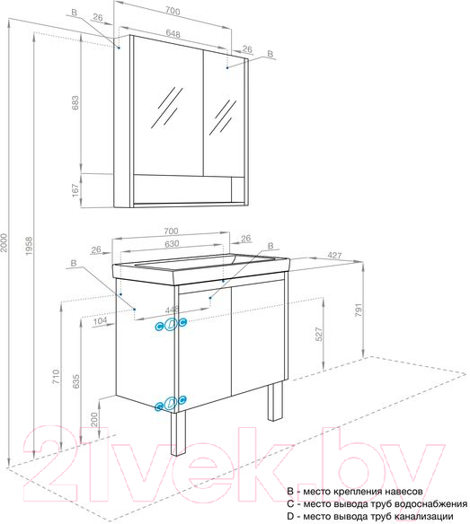 Тумба с умывальником Акватон Сканди Doors 70 1A2789K0SD010