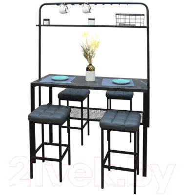 Барный стол Древпром М142 Мини-кухня ДП1-01-12 (мрамор черный/черный матовый)