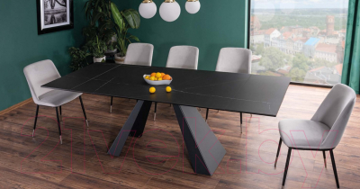 Обеденный стол Signal Salvadore Ceramic раскладной 160-240x90 (черный Sahara Noir/черный матовый)