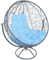 Кресло садовое M-Group Круг вращающееся / 11100303 (серый ротанг/голубая подушка) - 