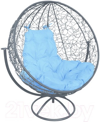 Кресло садовое M-Group Круг вращающееся / 11100303 (серый ротанг/голубая подушка)