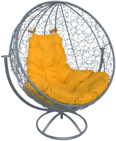 Кресло садовое M-Group Круг вращающееся / 11100311 (серый ротанг/желтая подушка) - 
