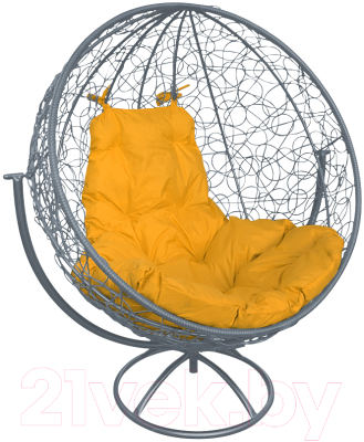 Кресло садовое M-Group Круг вращающееся / 11100311 (серый ротанг/желтая подушка)