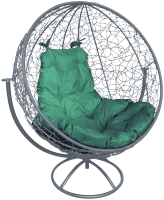 Кресло садовое M-Group Круг вращающееся / 11100304 (серый ротанг/зеленая подушка) - 