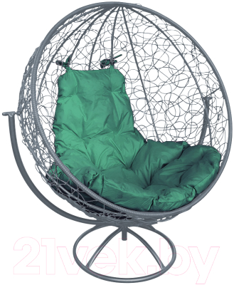 Кресло садовое M-Group Круг вращающееся / 11100304 (серый ротанг/зеленая подушка)