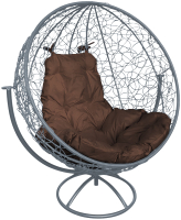 Кресло садовое M-Group Круг вращающееся / 11100305 (серый ротанг/коричневая подушка) - 