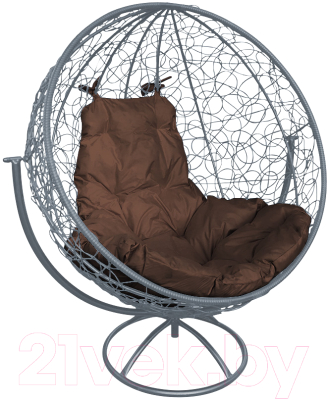 Кресло садовое M-Group Круг вращающееся / 11100305 (серый ротанг/коричневая подушка)