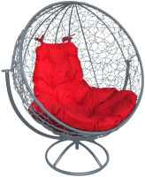 Кресло садовое M-Group Круг вращающееся / 11100306 (серый ротанг/красная подушка) - 