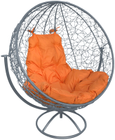 Кресло садовое M-Group Круг вращающееся / 11100307 (серый ротанг/оранжевая подушка) - 