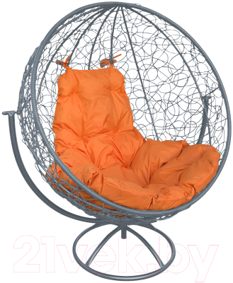 Кресло садовое M-Group Круг вращающееся / 11100307 (серый ротанг/оранжевая подушка)