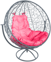 Кресло садовое M-Group Круг вращающееся / 11100308 (серый ротанг/розовая подушка) - 