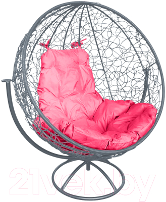 Кресло садовое M-Group Круг вращающееся / 11100308 (серый ротанг/розовая подушка)