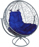 Кресло садовое M-Group Круг вращающееся / 11100310 (серый ротанг/синяя подушка) - 