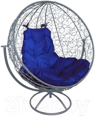 Кресло садовое M-Group Круг вращающееся / 11100310 (серый ротанг/синяя подушка)