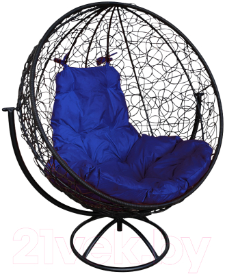 Кресло садовое M-Group Круг вращающееся / 11100410 (черный ротанг/синяя подушка)