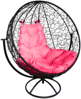 Кресло садовое M-Group Круг вращающееся / 11100408 (черный ротанг/розовая подушка) - 